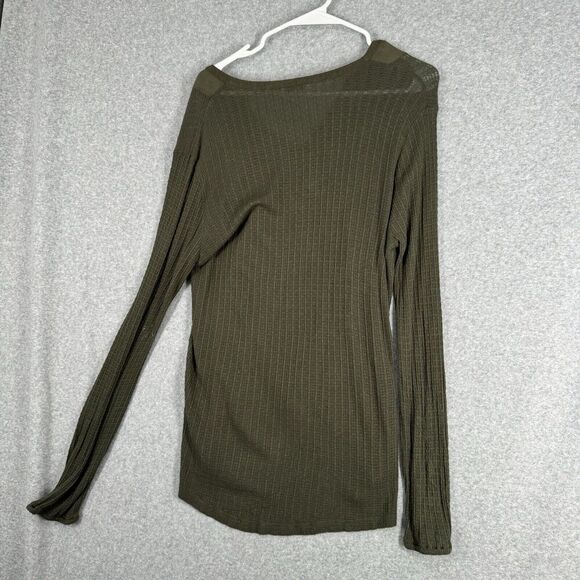 LUCKY BRAND Blouse Womens Large Green Linen Blend Top Long Sleeve Boho Knit - Picture 10 of 13